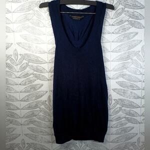 Bcbgmaxazria Blouse Silk Rayon Blend Knit Navy Scoop Neck Sleeveless